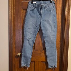 GAP Light Blue Skinny Jeans with Distressed Hem